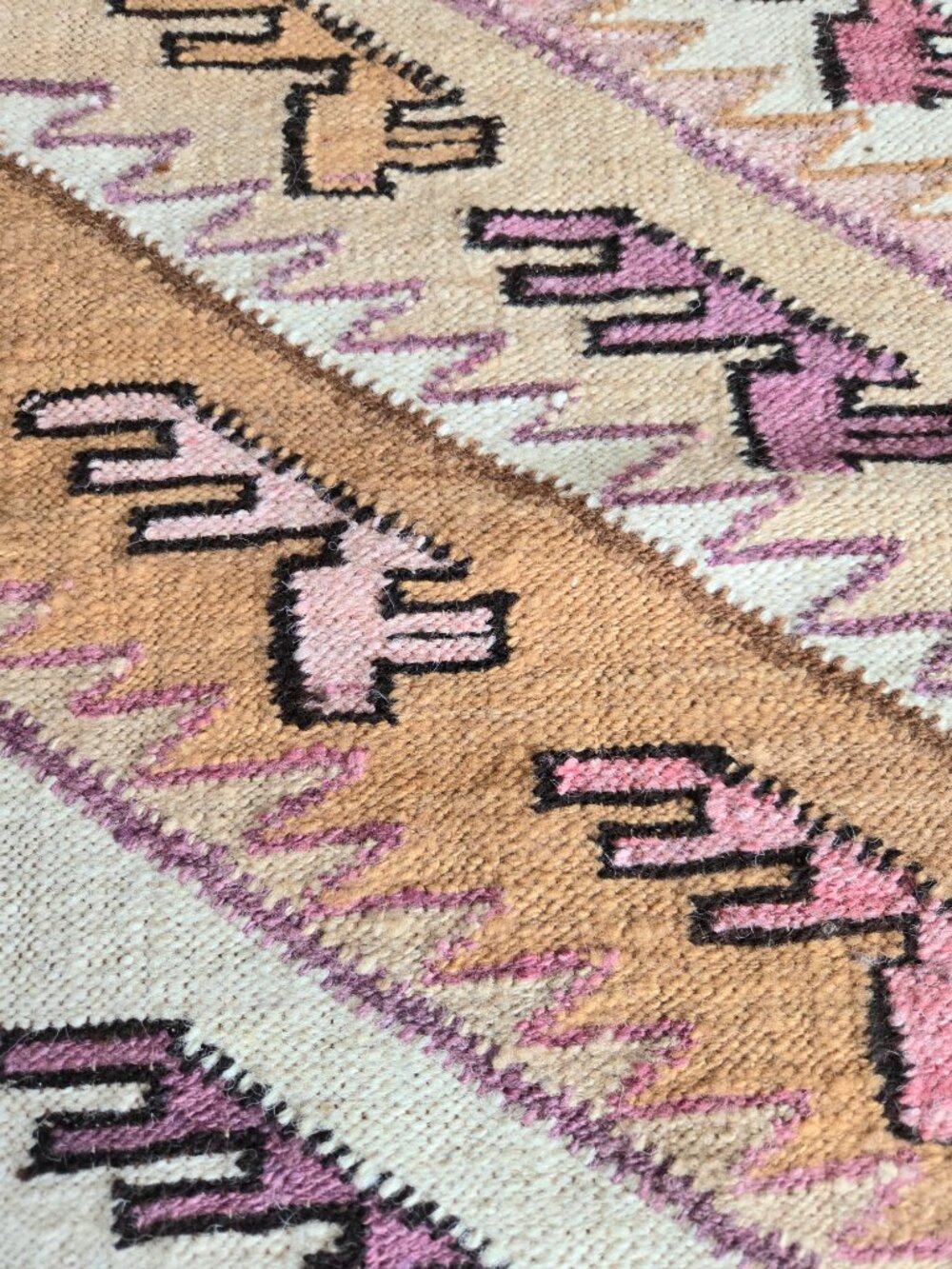 Small Wool Mexican Handmade Tapestry Rag Geometric Design - Picture 2 of 4
